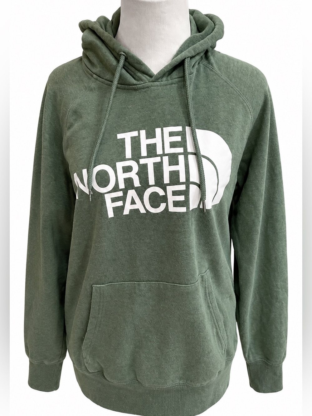 The North Face Olive Green Pullover Hoodie with White Logo Medium